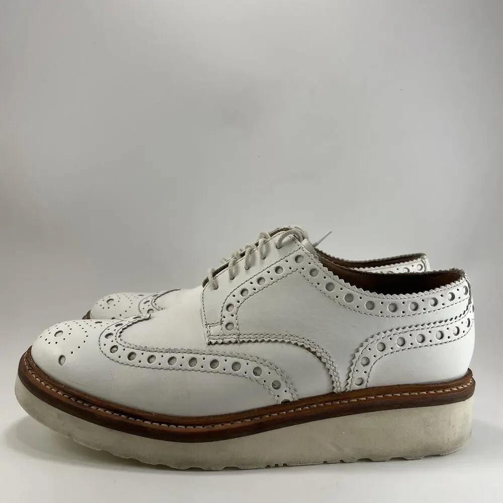 Grenson Archie Gibson Brogue Shoes Size 9 US/ 8 UK White Leather Wingtip Wedge